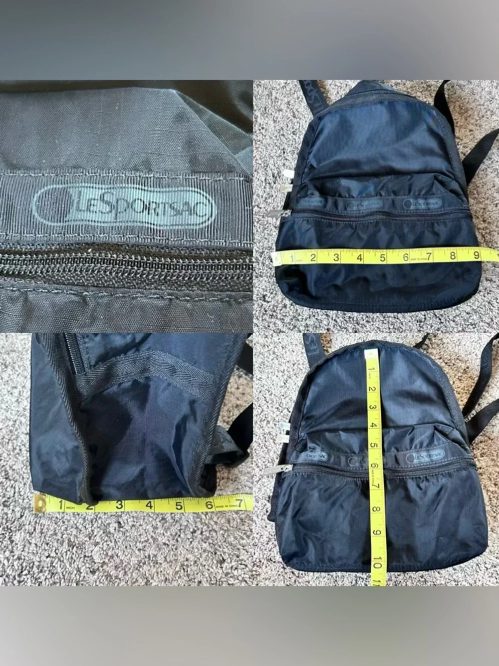 Lesportsac Route Black Nylon Mini Backpack with Front Zip Pocket 9” x 6” 10”
